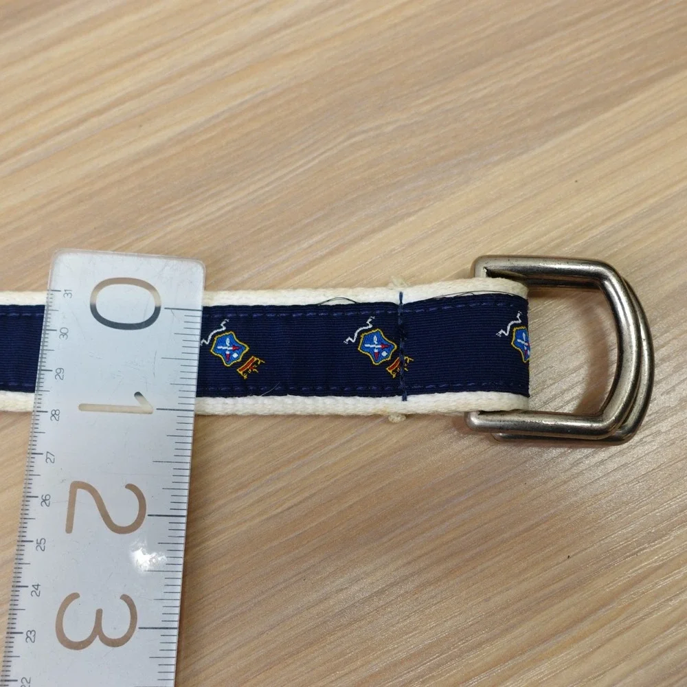 Vintage Polo Ralph Lauren Belt 36 M Navy White Canvas Crest Logo USA Made Preppy